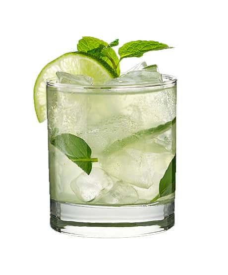 Mojito- 1.5oz light Rum, .75oz Mint Syrup, .75 oz Lime Juice, 2oz Soda Water